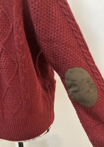 FENN WRIGHT MANSON Cardigan Sweater Cable Knit Elbow Patches Burgundy XL NEW - Picture 5 of 9