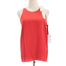 Red Valentino NWD Sleeveless Blouse w Bow Size 42 US 6 Coral Red/Ivory 100% Silk