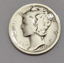 United States One Dime "Mercury " 1928 Silver (.900) Coin