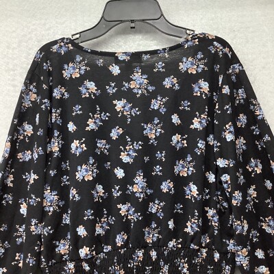 Jolie and Joy Women's Black Floral Long Sleeve Blouse Top Size