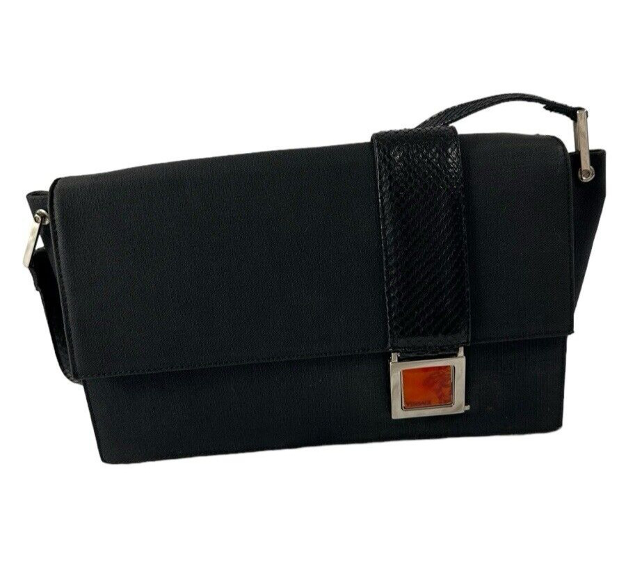 Vintage GIANNI VERSACE black canvas shoulder bag snake trim with duster image 6
