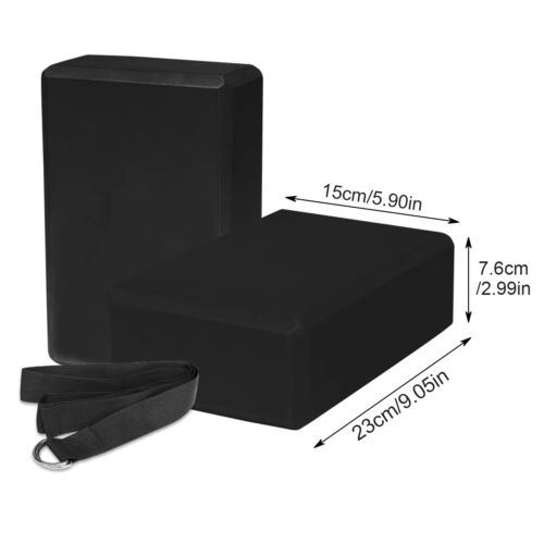 2 Pack EVA Yoga Block High Density TPE Foam Black and Yoga Resistance Strap US - Picture 8 of 12