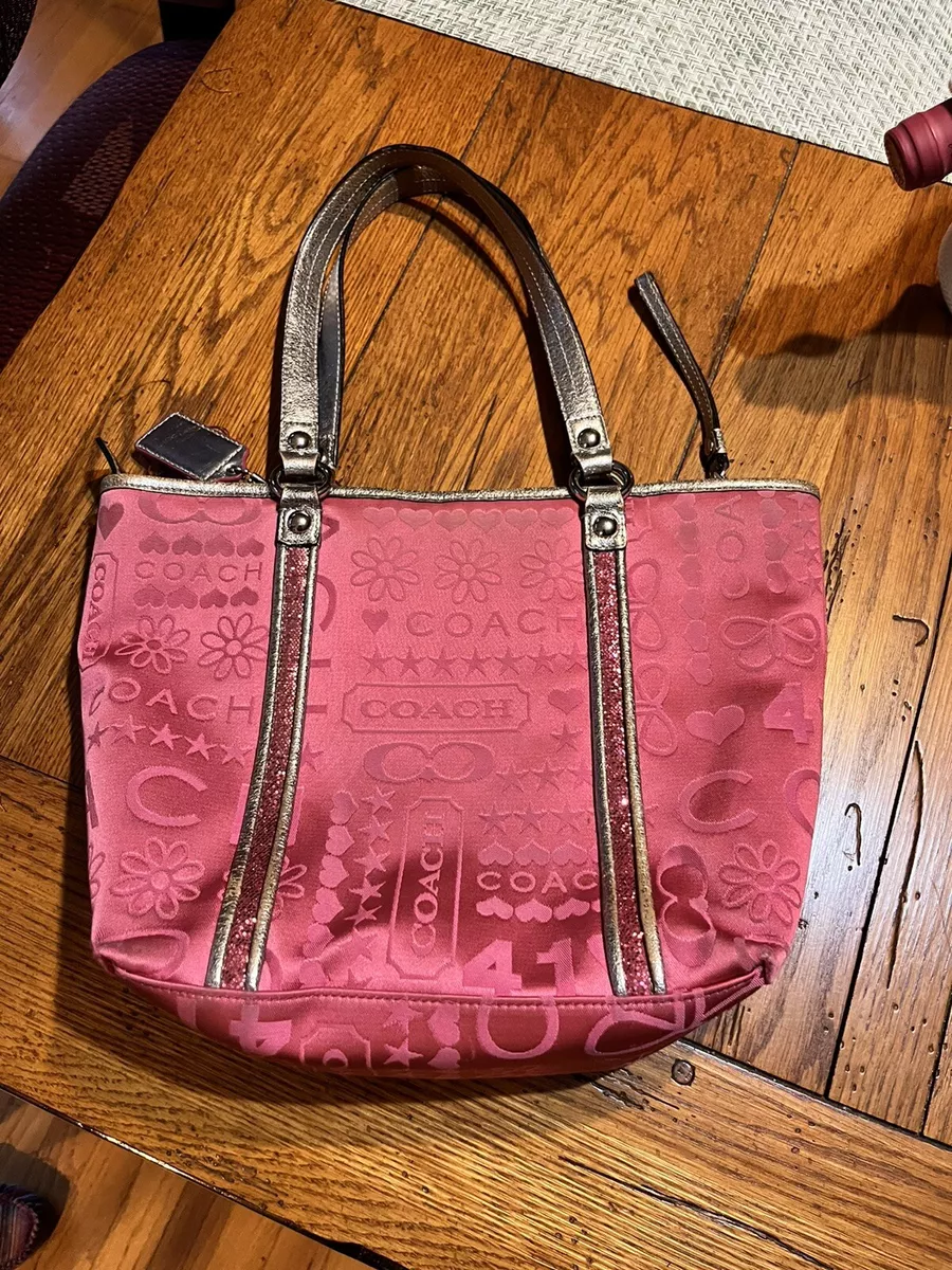 COACH BANDANA GLITTER PINK & SILVER TOTE SHOULDER PURSE BAG