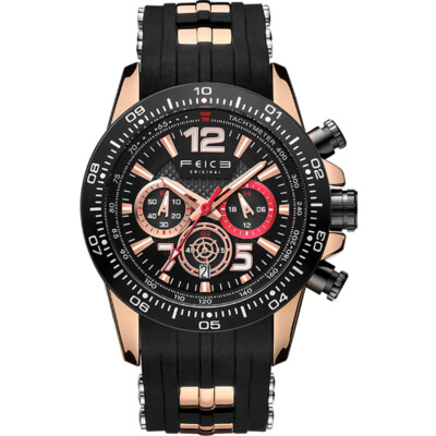 Men's Chronograph Quartz Watch Sport Japan Miyota Movement Rubber Strap Luminous