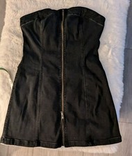 Vintage American Eagle LBD Black Mini Dress Full Zip Front Size S