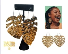 Tabitha Brown Earrings Drop Dangle Gold Tone Palm Leaf Oversize Nickel Free NWT