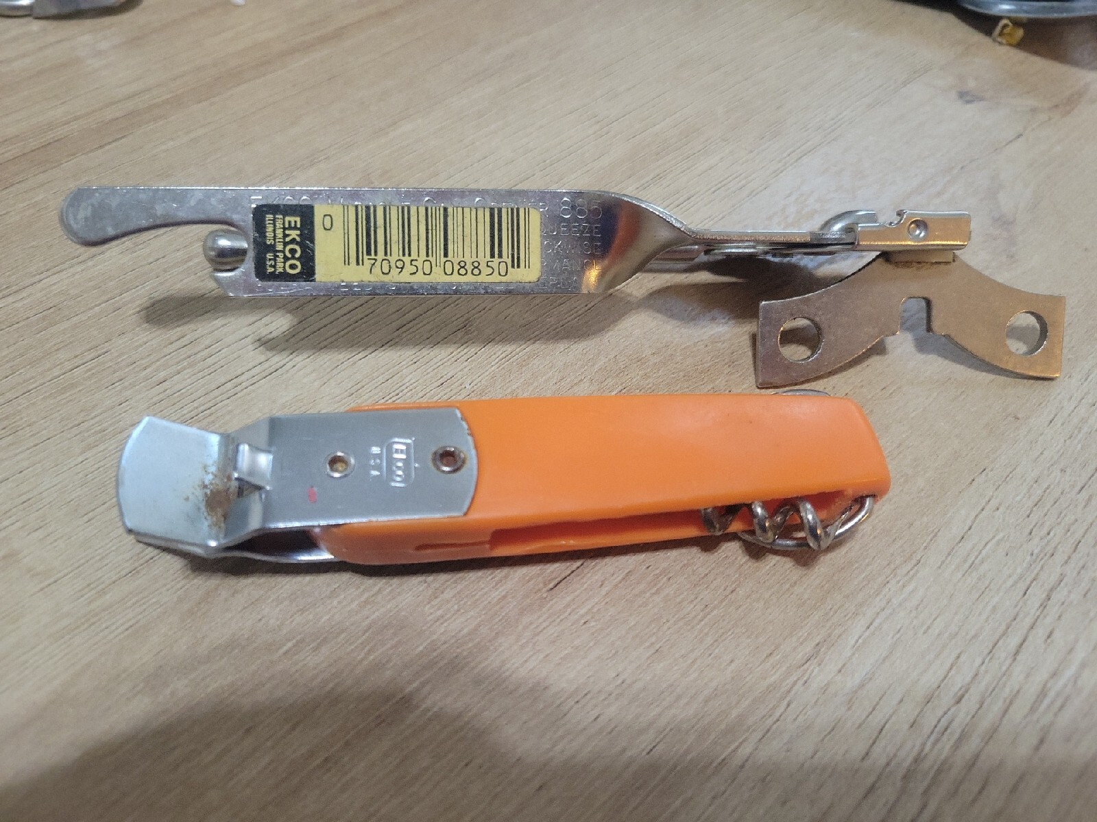 Ekco Miracle Can Opener 885 and Ekco Orange Bottle Opener Wine Cork