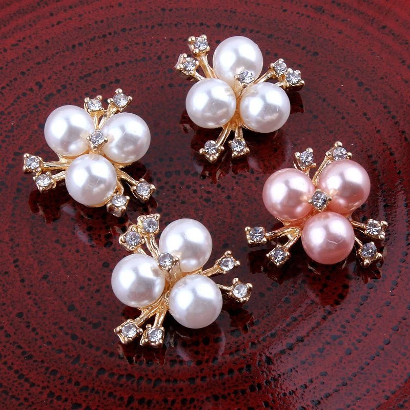 20pcs 20mm Bling Alloy Rhinestone Buttons Mini Bright Pearl Button For Wedding - Image 2 of 4