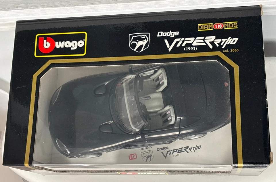 Dodge Viper RT/10 1993 en Burago negro escala 1:18 troquelado metal juguete coche deportivo Foto 2 de 4