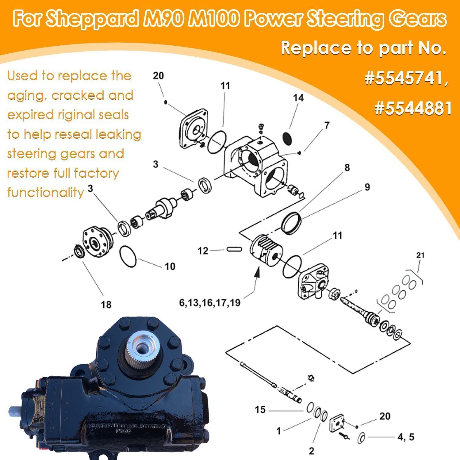 Sector Shaft Seal Kit Replace 5545741 for Sheppard M90 M100 Power
