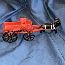 Vintage Cast Iron Goat Ram and Wagon Express Toy Horse Buggy Black/White/Red