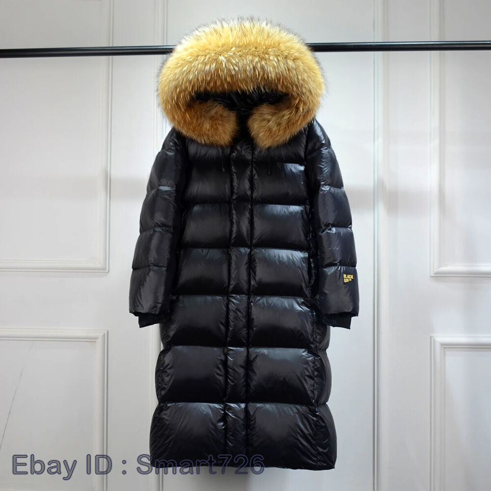 New Long Puffer Jacket Women Thickness Fur Hooded Loose 90% Duck Down Coat  Snow