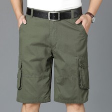 Men Cargo Shorts Loose Multi-Pocket Capri Hiking Outdoor Beach Half Pants