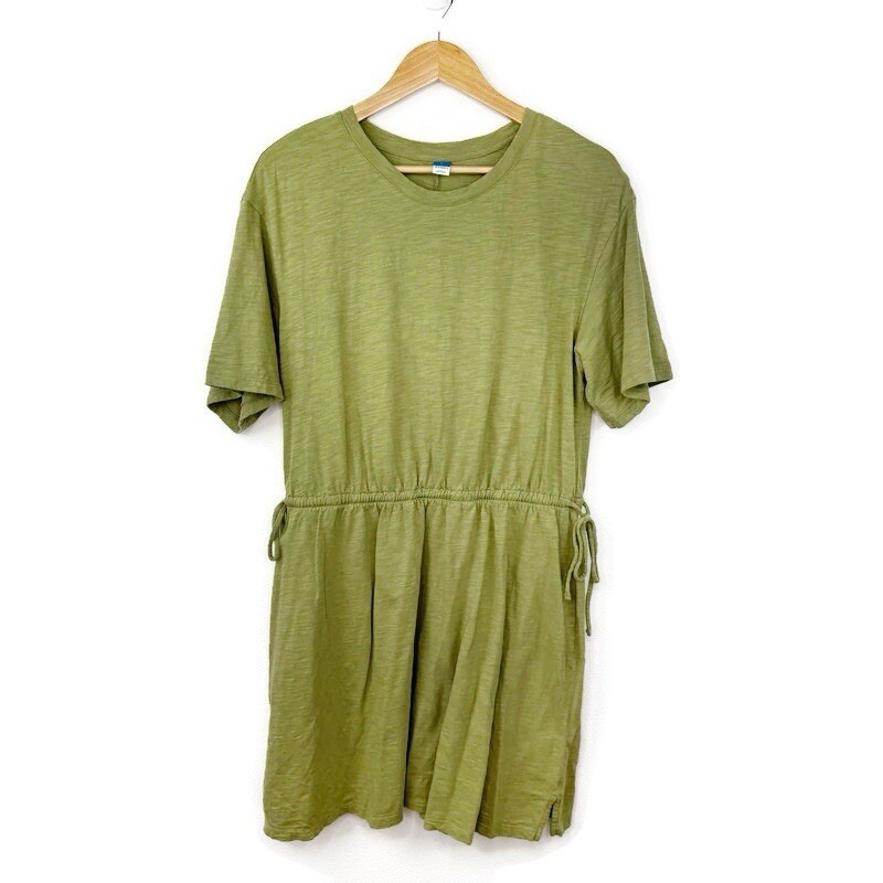 Old Navy T Shirt Dress Woman Saguaro Size L Green Drawstring Waist-Defined Knit