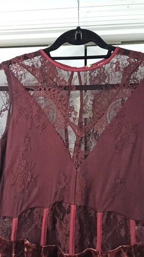 FREE PEOPLE Women's Marlie Lace Velvet Mini Dress Garnet XS Long Sleeve NWT - Picture 11 of 12