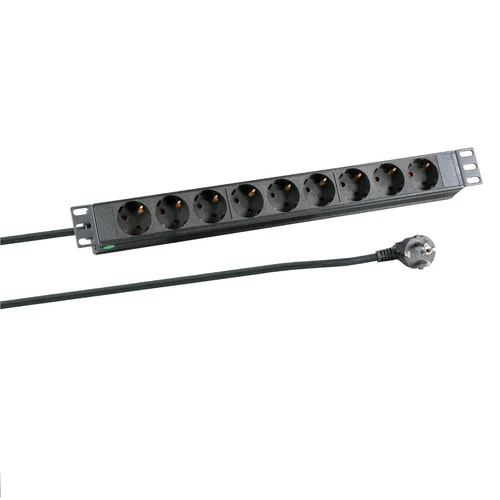 19" Steckdosenleiste Kunststoff 1HE 9x Schutzkontakt CEE7/3 schwarz 2m-Zuleitung