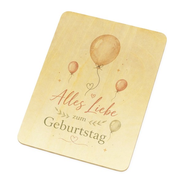 Postkarte Holz Alles Liebe Zum Geburtstag - Ballons GrußKarte Mit Spruch: Alles-image