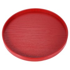 Round Wood Serving Tray, 10.63" Non-Slip Wooden Decorative Tray Red