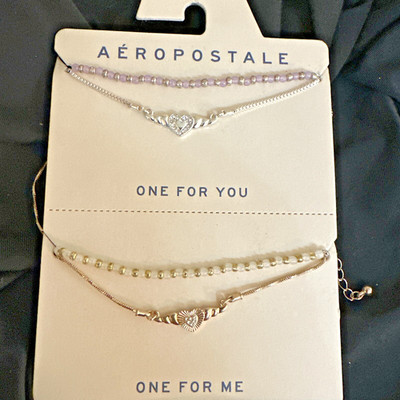 Aéropostale One For You One For Me Friendship Necklace Set Silver & Gold Tone