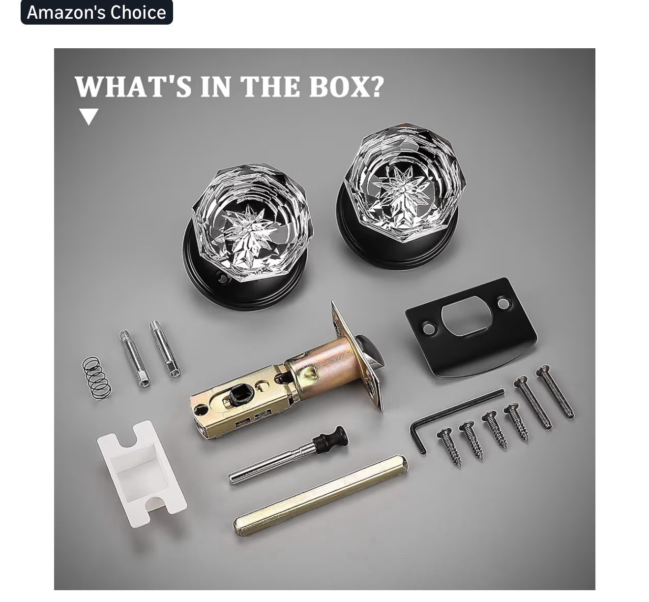 Orger 6 Pack Glass Door Knobs with Flat Black Rosette, Bath/Bed Door Knobs