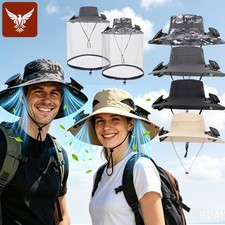 Wide Brim Fan Hat Outdoor Fishing Hats with 2 Solar Fans UV Protection Unisex