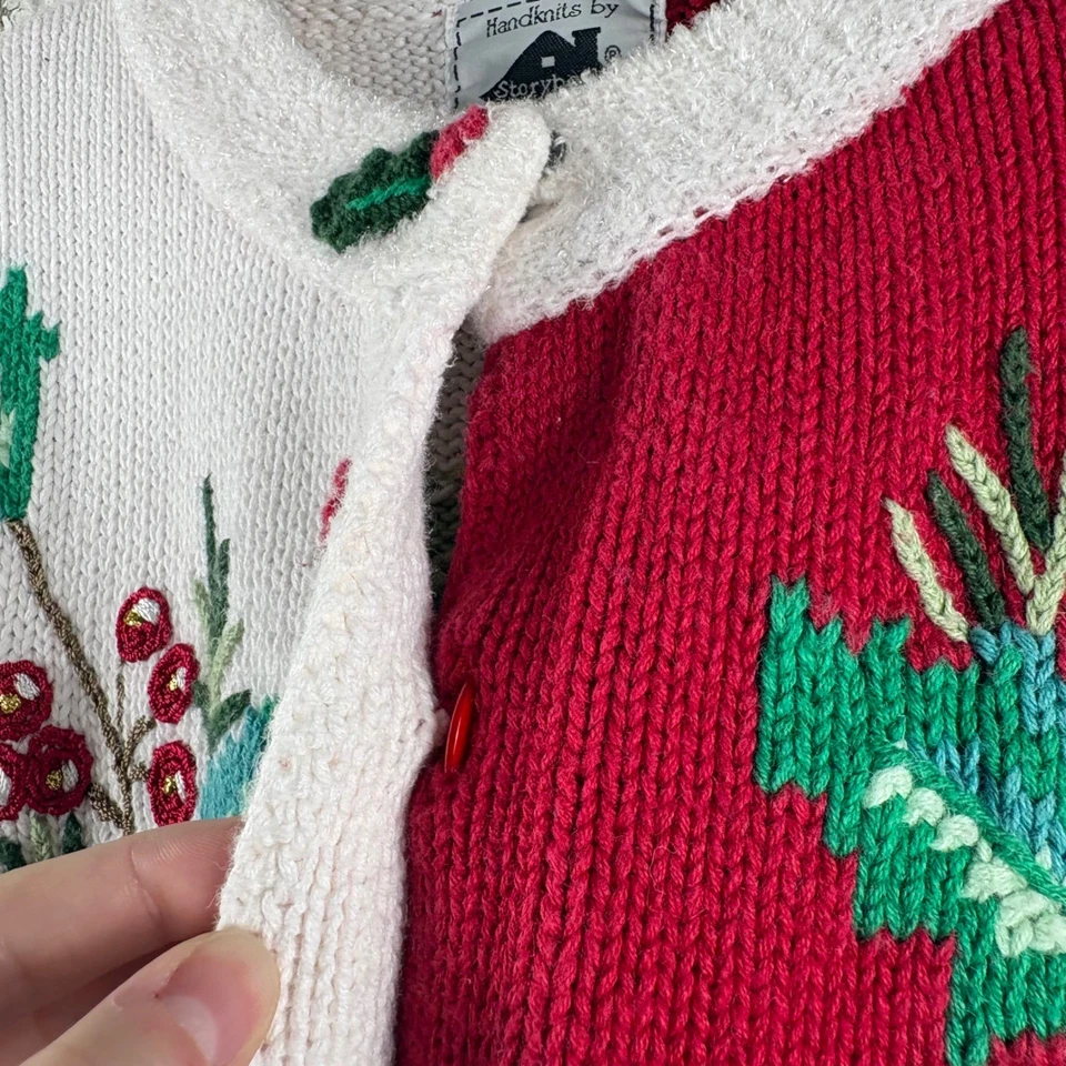 VTG Storybook Knits Ugly Christmas Cardigan Elf Wreath Fair Isle Holiday L - Image 4 of 4