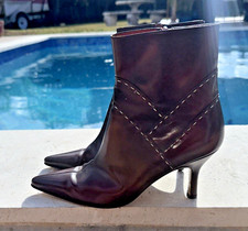 SALVATORE FERRAGAMO BROWN LEATHER STITCH SIDE DETAIL ABOVE ANKLE BOOTS Sz 7B