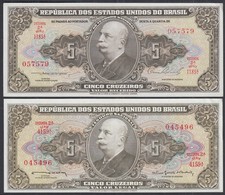 Brazil Five 5 Cinco Cruzeiros banknote pair 1964-1965