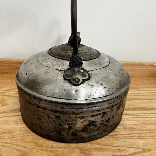 Vintage 10" Diameter Large Metal Aluminum Kettle Wood Handle Primitive Decor - Picture 4 of 14