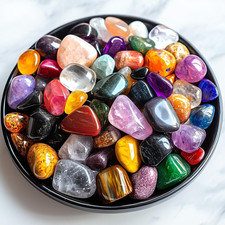Polished Mixed Crystal Chips Set, 0.4 Inches, 128 Pcs - Handpicked Tumbled Stone