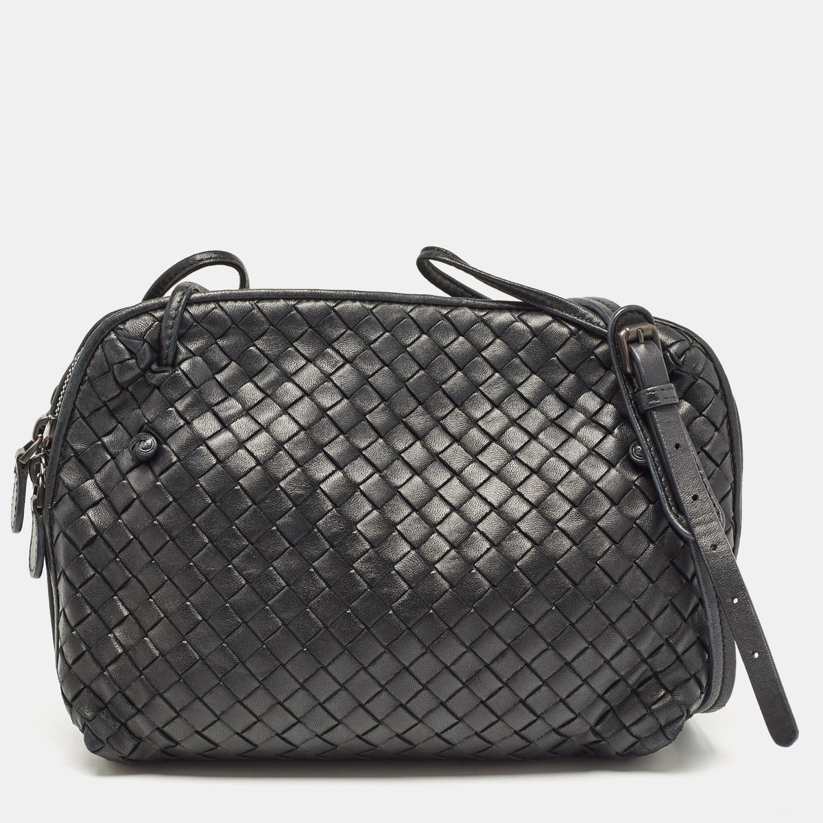 Bottega Veneta Black Intrecciato Leather Nodini Double Zip Bottega Veneta Black Intrecciato Leather Nodini Double Zip