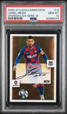 #ad 2020 21 PANINI COLECCIONES ESTE LA LIGA SPANISH SERIE LIONEL MESSI AUTO PSA 10 $700.00