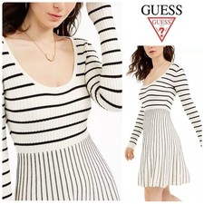 Guess NWT Med Nash Long Sleeves Ribbed Knit Striped Fit & Flare Sweater Dress