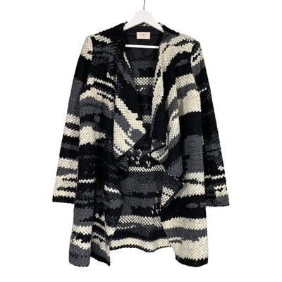 Ba&sh Ixia Strickjacke Gr. UK10 schwarz grau Wollmischung Wasserfall Cape Navajo Boho