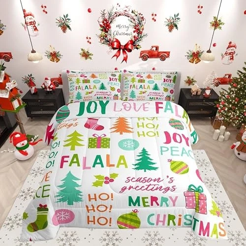 Juego de cama Feliz Navidad para niños niños niños niñas colorido Navidad doble Cyj15574 Foto 2 de 4
