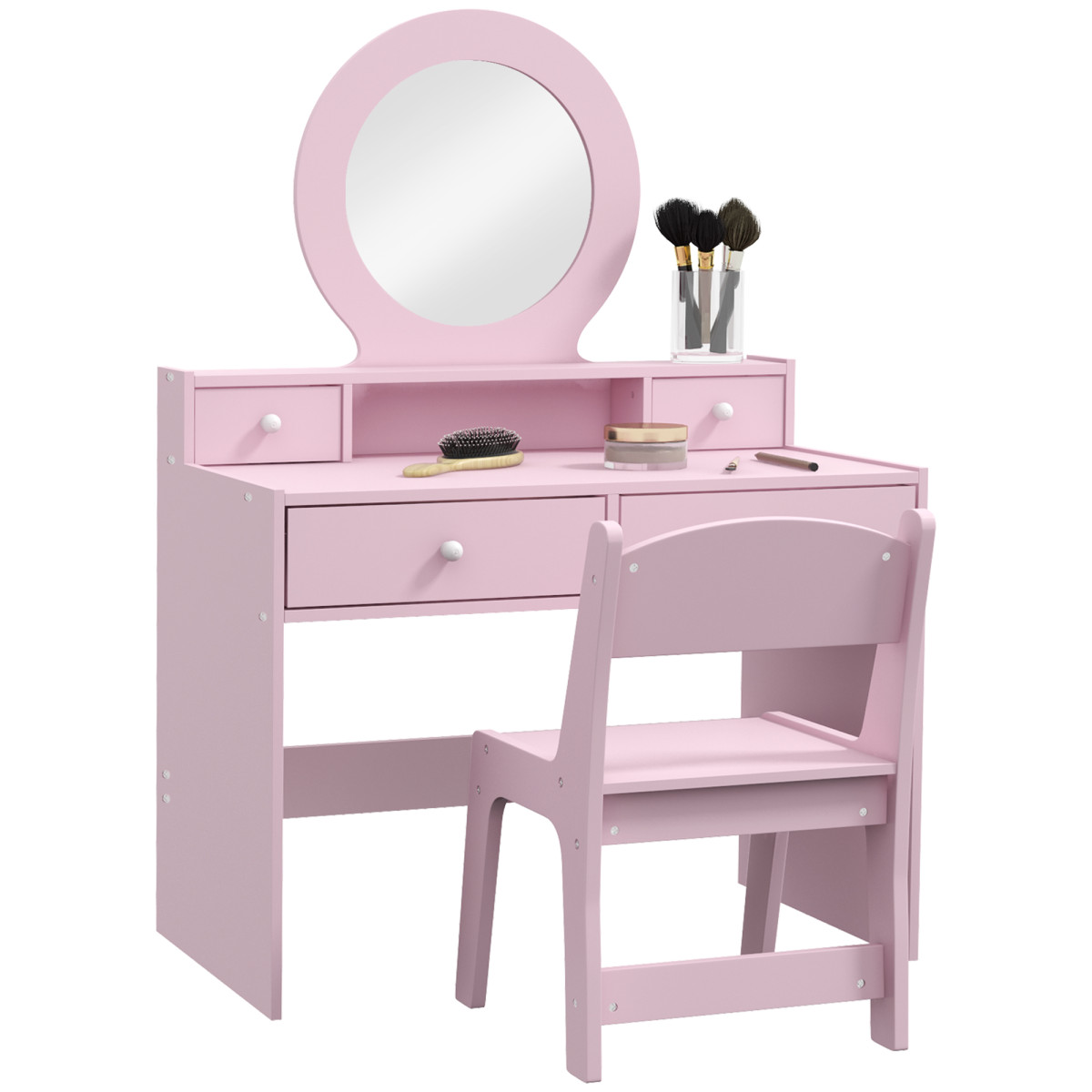 Rackhams Pink Kids Dressing Table Set Kids Make Up Table With Stool And Mirror, Storage Drawers, Gift For Aged 3-8 - Image 2