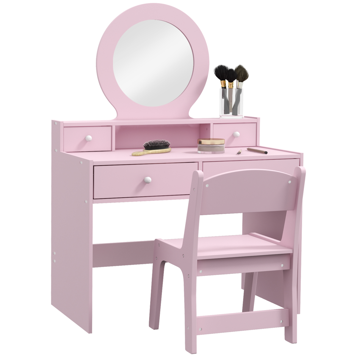 Rackhams Pink Kids Dressing Table Set Kids Make Up Table With Stool And Mirror, Storage Drawers, Gift For Aged 3-8 - Image 2