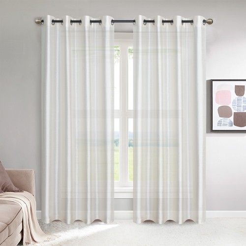 Faux Silk Semi Sheer Curtains Grommet Top Light Reducing Silk Drapes, 2panels - Picture 4 of 40