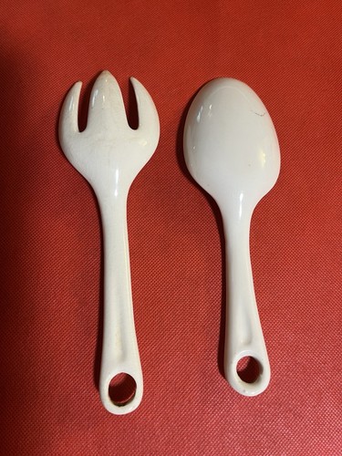 Vintage Fruit Serving Pieces, Spoon & Fork Red Trim Kitchen Wall Decor Off White - Picture 4 of 8