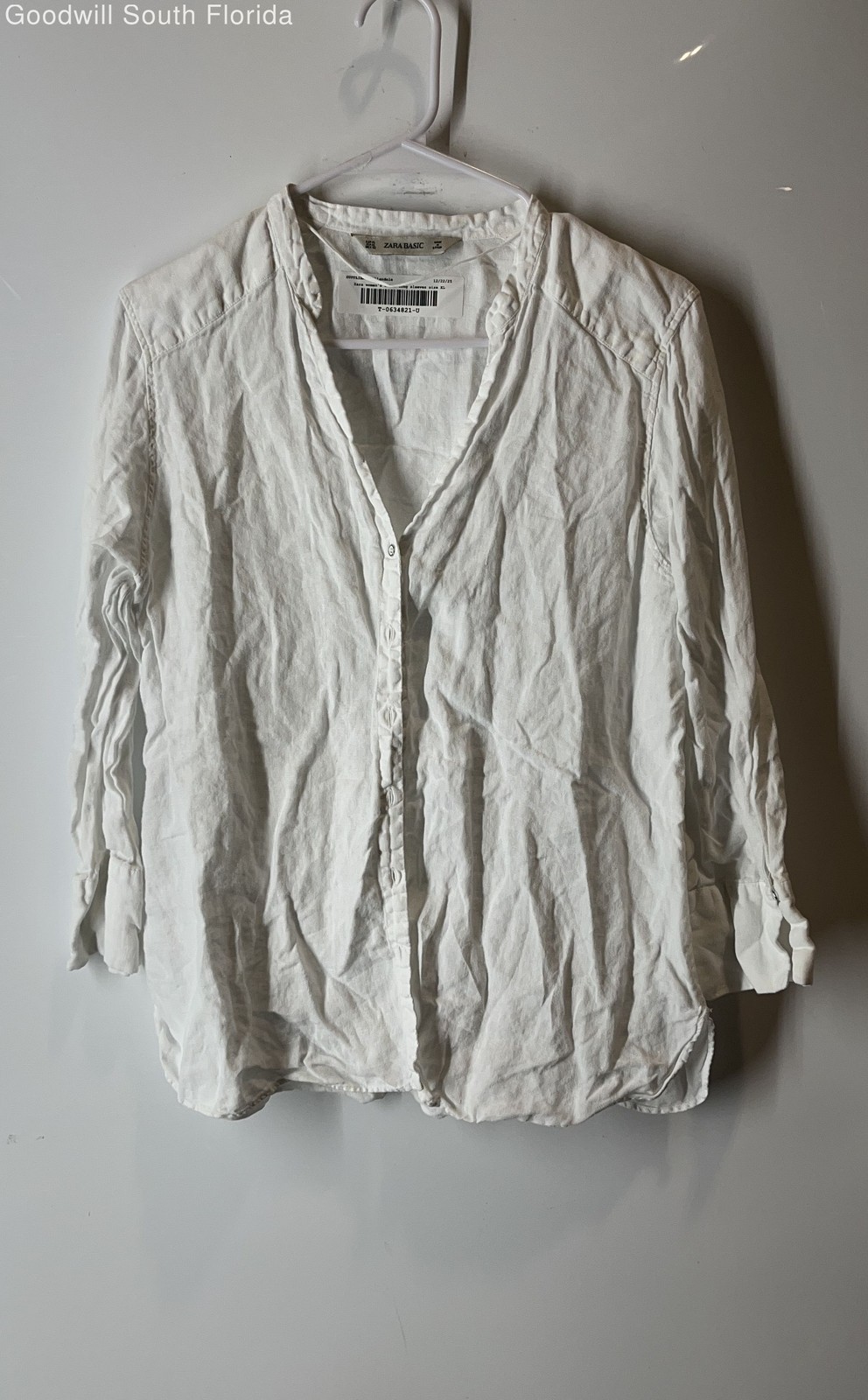 Zara Basic Womens White Linen Collared Long Sleev… - image 1