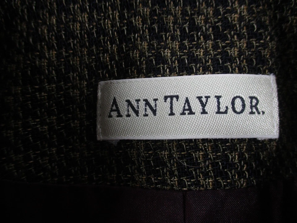 Ann Taylor юбка костюм женская куртка 6 юбка 8 оливковая шерстяная смесь твидовая гончая - Изображение 4 из 4