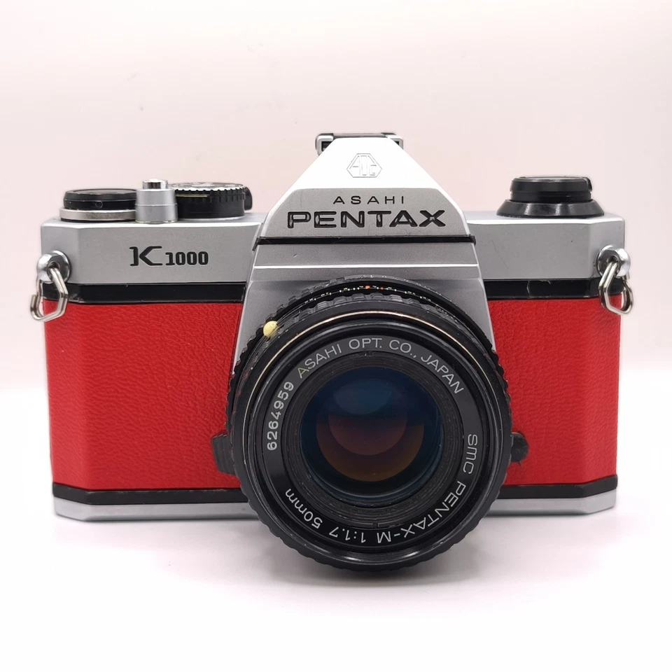Pentax K1000 SLR Film Camera 50mm 1.7 Lens Custom Red Leather WORKING  - Image 2 of 4