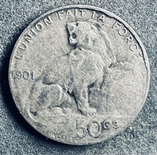 50 Centimes 1901 Belgien Leopold II 2,5 g .835 Silber KM#50 K310125B