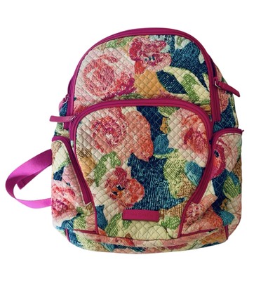 Vera Bradley HADLEY Pink SUPERBLOOM Quilted Floral Backpack Iconic Campus EUC