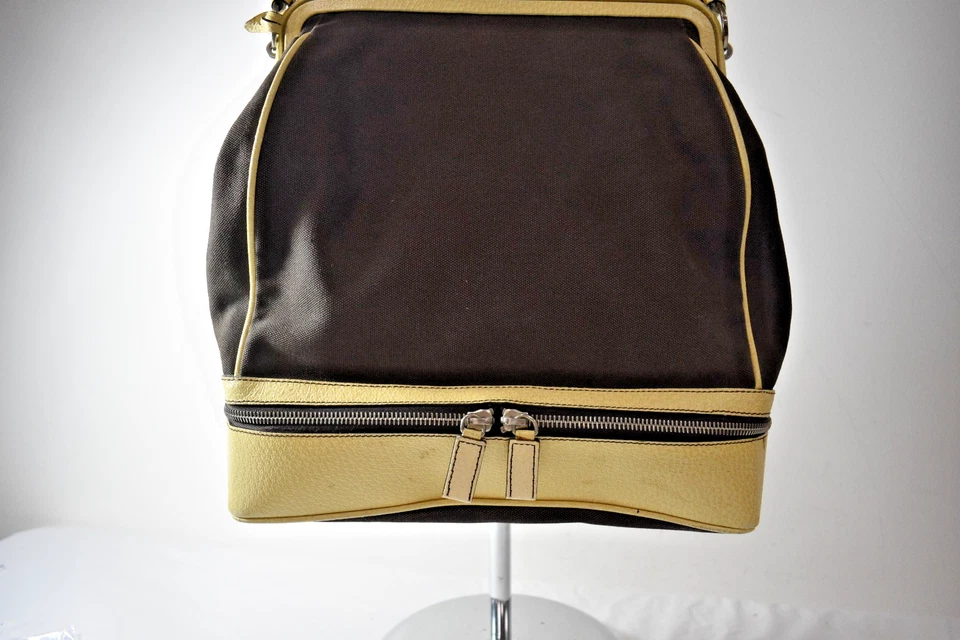 PRADA Brown Canvas & Beige Leather Handbag Size large On Sale mn - Image 4 of 4