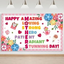 Mothers Day Banner Happy Mother's Day Party Backdrop Pink Floral Mom's Day Party
