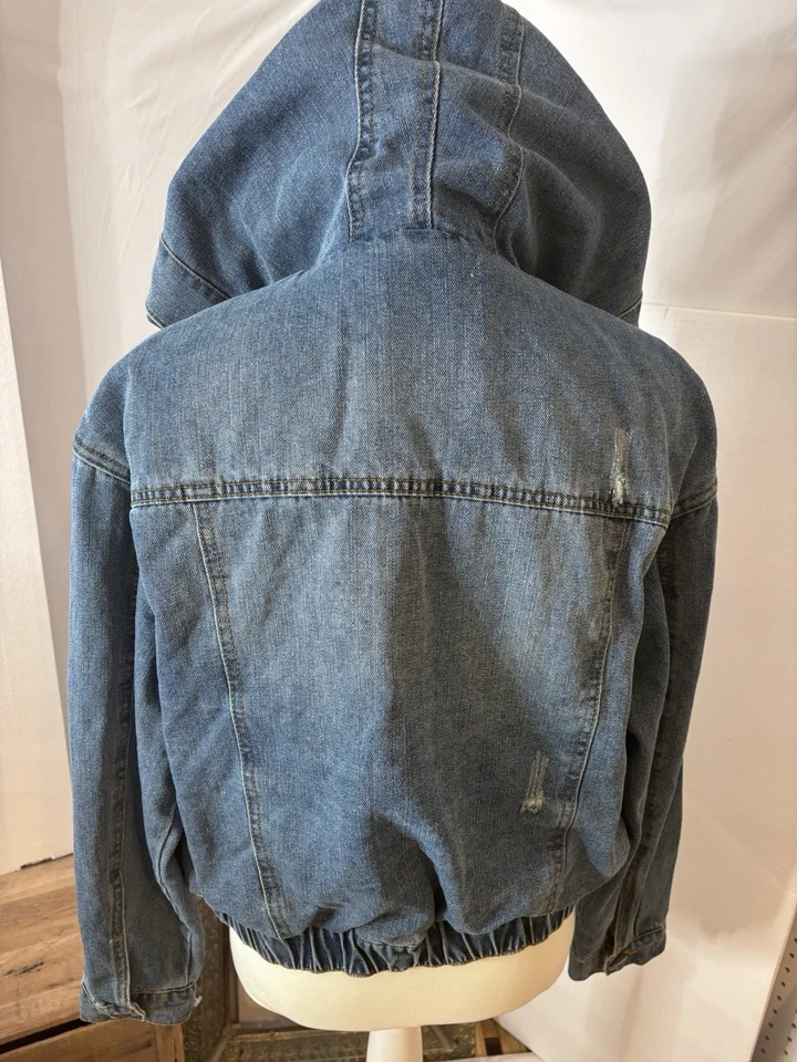 Джинсовая куртка Cisono с капюшоном из искусственного меха подкладка средний синий укороченный искусственно состаренный! - Изображение 4 из 4