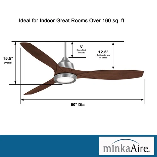 Minka Aire Skyhawk 60" Ceiling Fan - Dark Walnut 3-Blade Remote Control - Picture 4 of 6