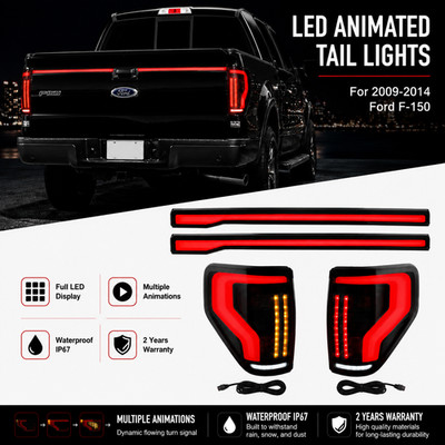 Smoked LED Tail Lights for 2009-2014 Ford F150 3D Matrix Sequential Startup Pair