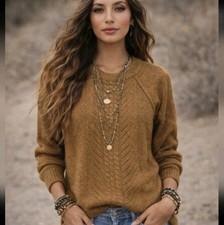 J. Crew Wool Cable Knit Fisherman Sweater Crewneck Mustard Brown Women's Size S